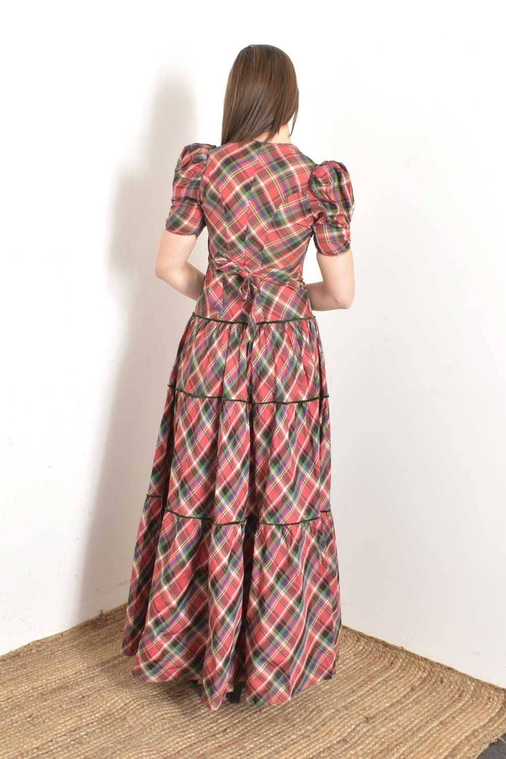 1940s Plaid Taffeta Maxi Dress-XS - image 5