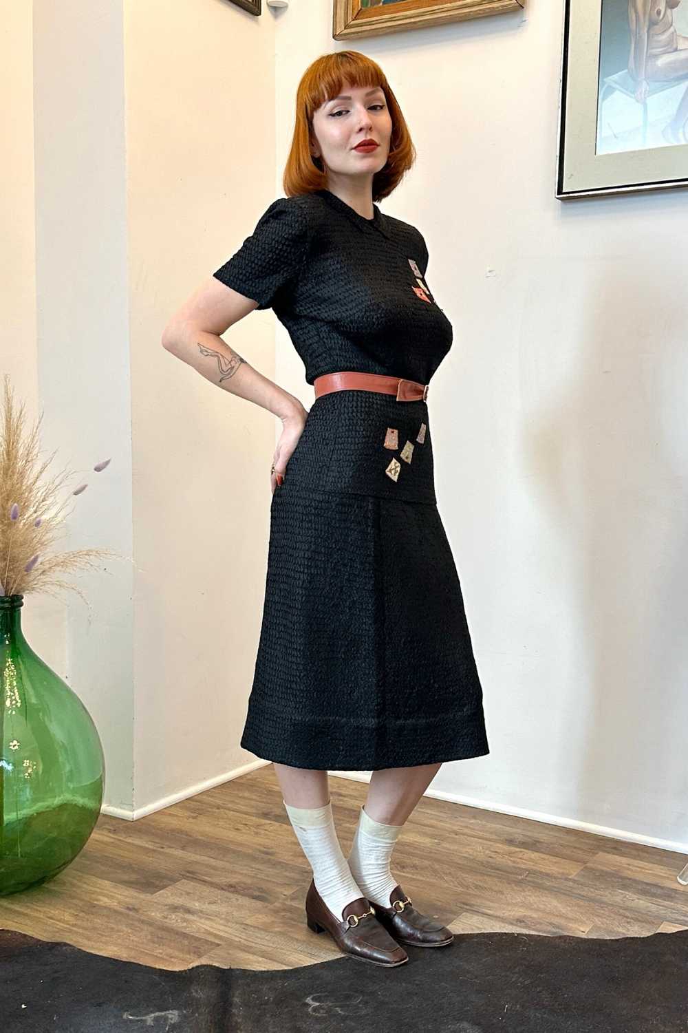 1940s Black Rayon Rhinestone Circle Dress-medium - image 11