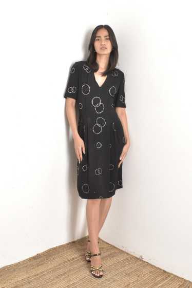 1940s Black Rayon Rhinestone Circle Dress-medium - image 1