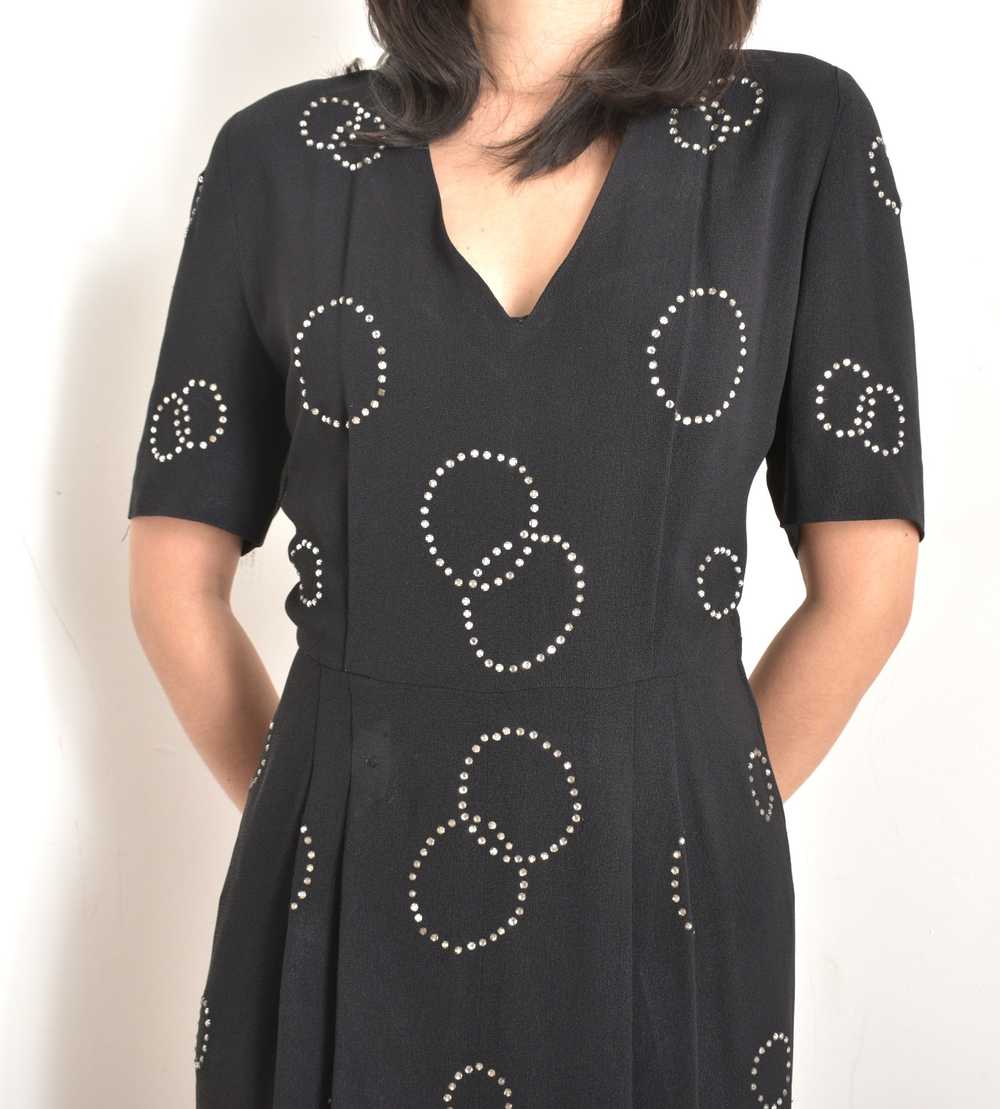 1940s Black Rayon Rhinestone Circle Dress-medium - image 4