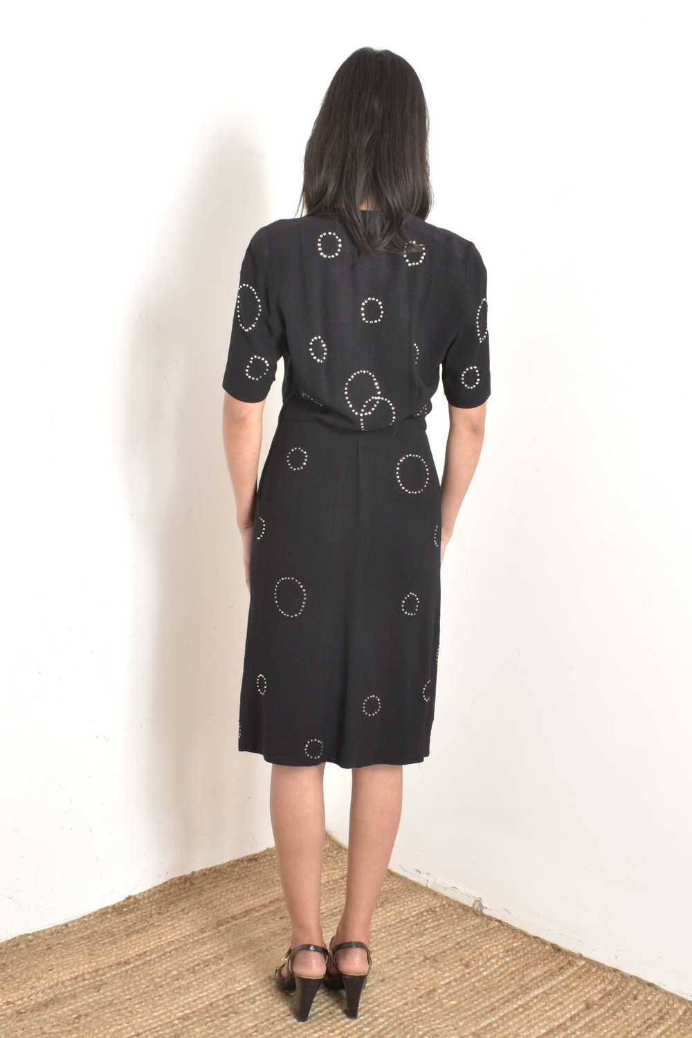 1940s Black Rayon Rhinestone Circle Dress-medium - image 5