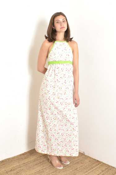 1970s Strawberry Halter Maxi Dress-XS