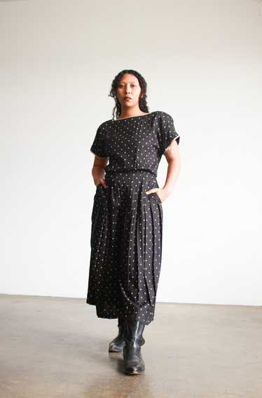 1980s Rayon Polka Dot Wide Leg Jumpsuit