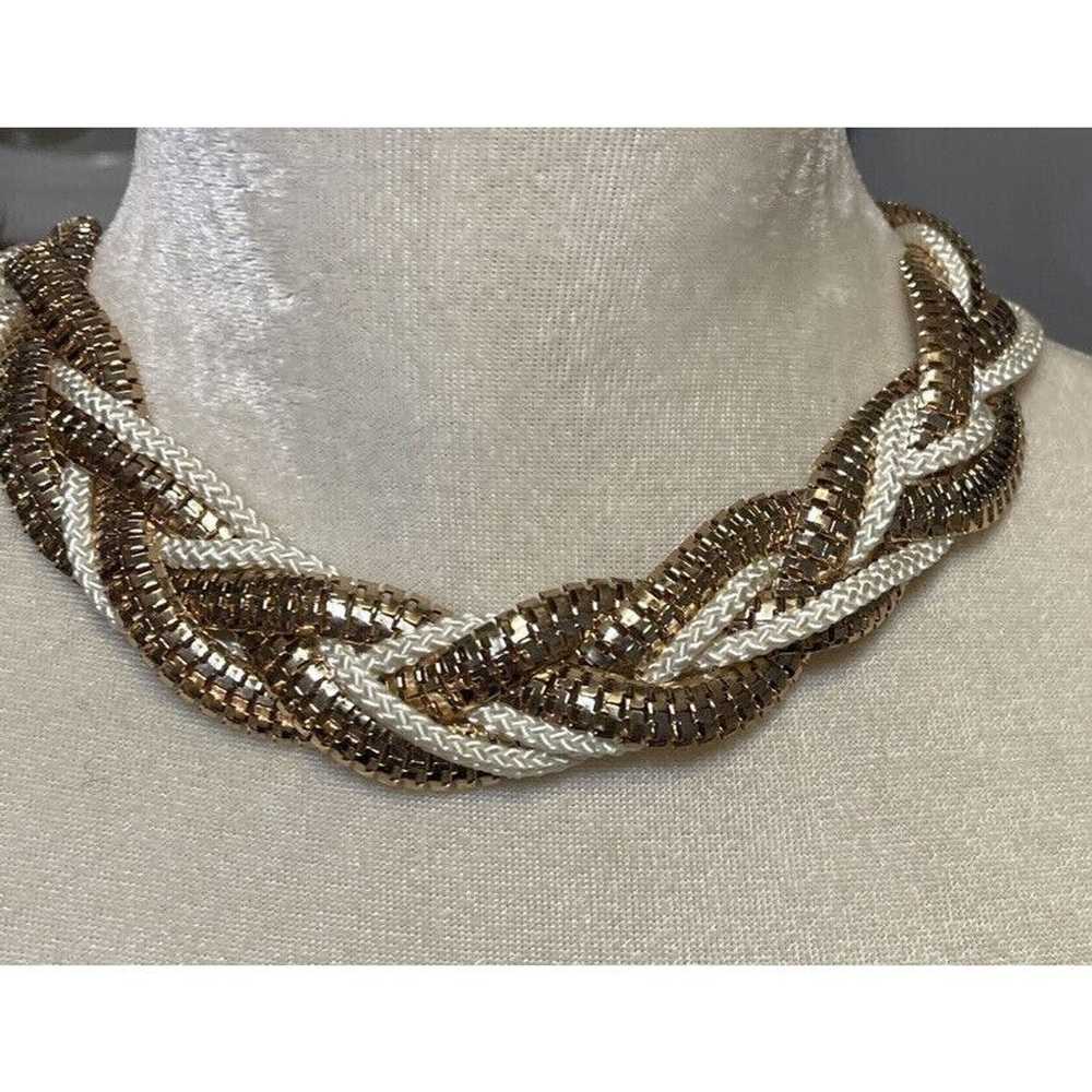 Vintage Vintage Gold & White Braided Statement Fa… - image 10