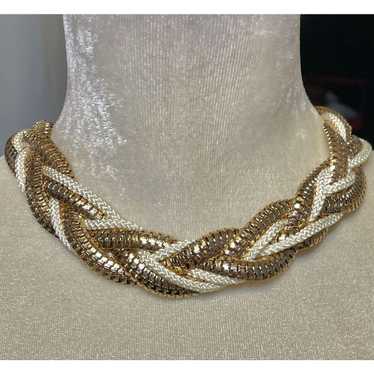 Vintage Vintage Gold & White Braided Statement Fa… - image 1