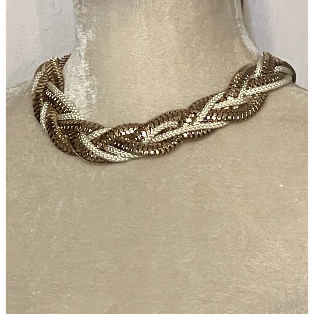 Vintage Vintage Gold & White Braided Statement Fa… - image 2