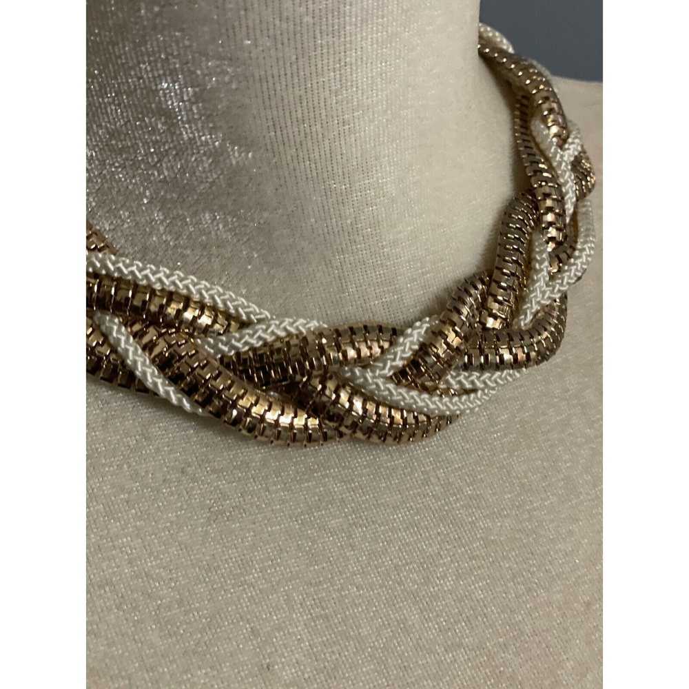 Vintage Vintage Gold & White Braided Statement Fa… - image 4