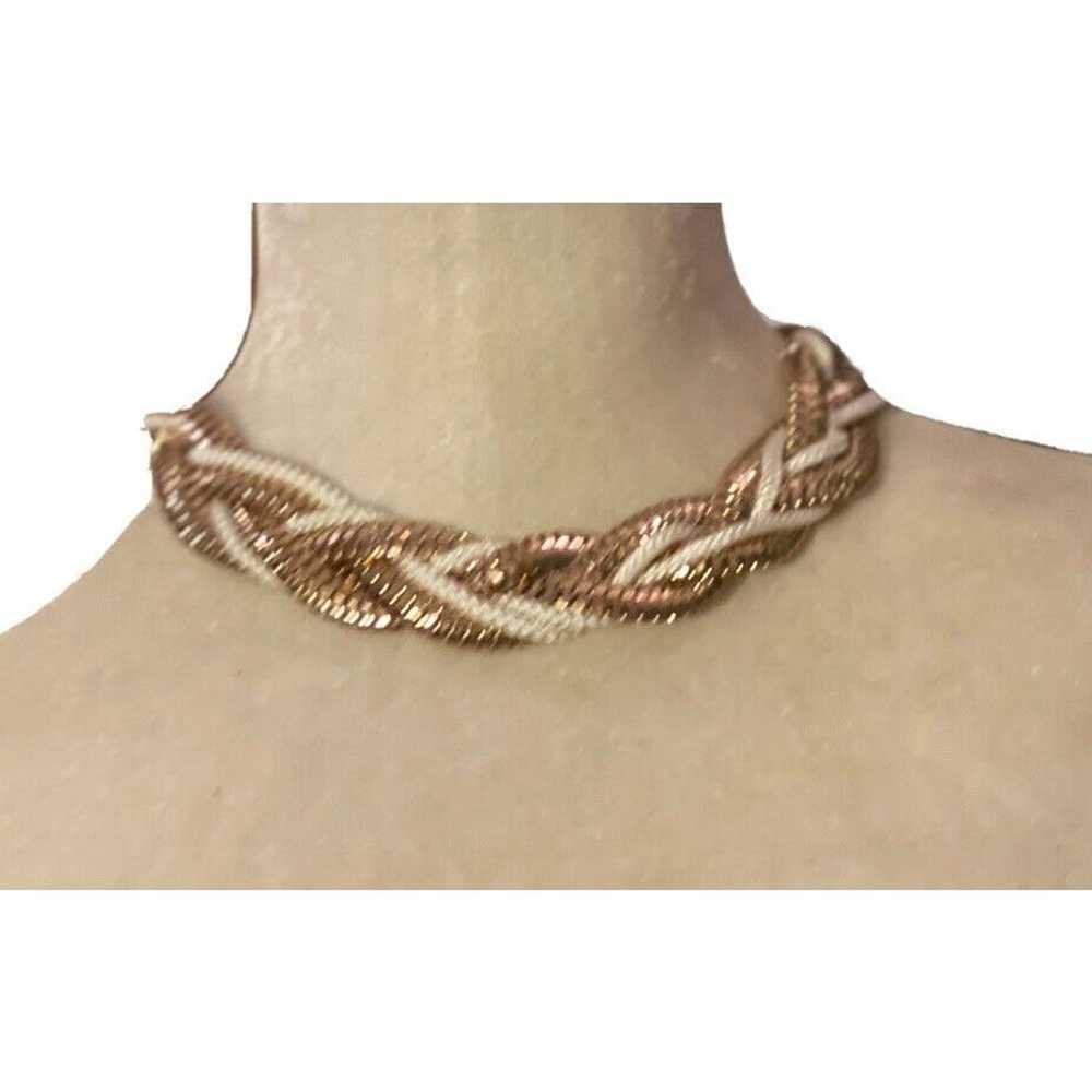 Vintage Vintage Gold & White Braided Statement Fa… - image 8