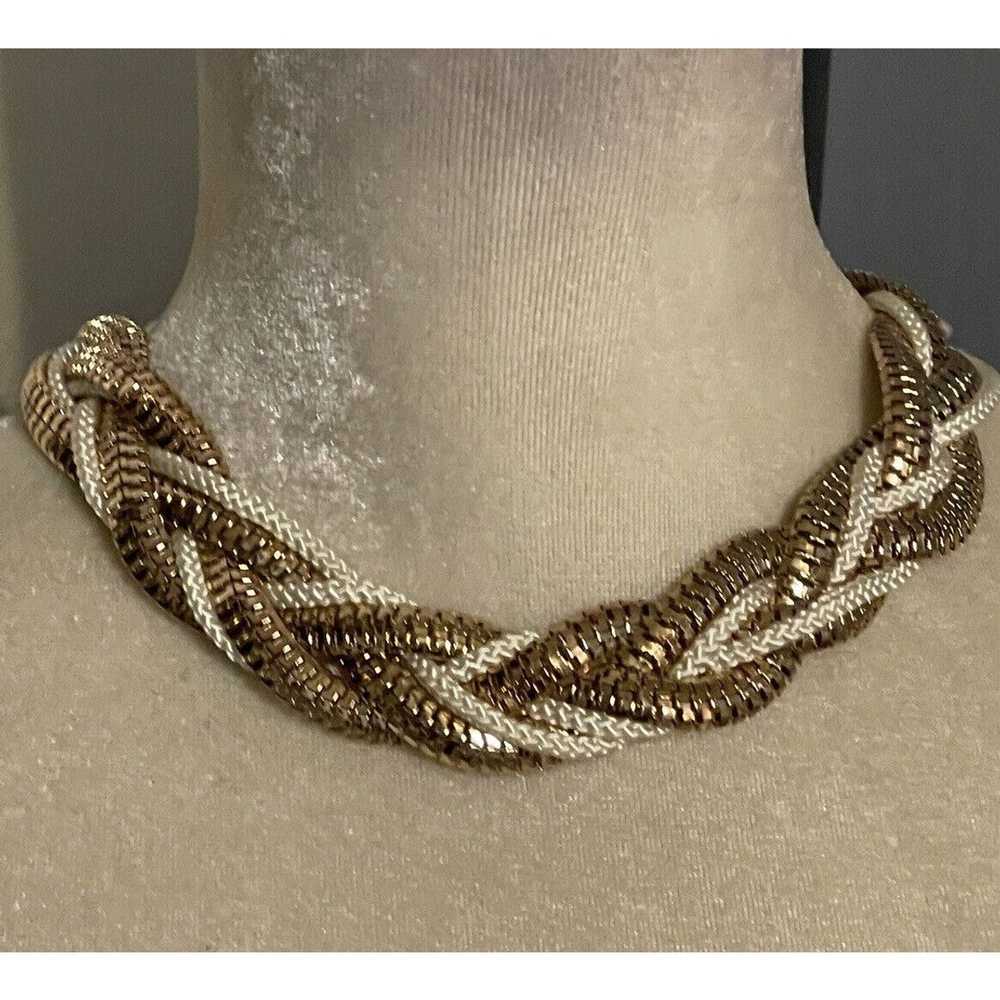 Vintage Vintage Gold & White Braided Statement Fa… - image 9