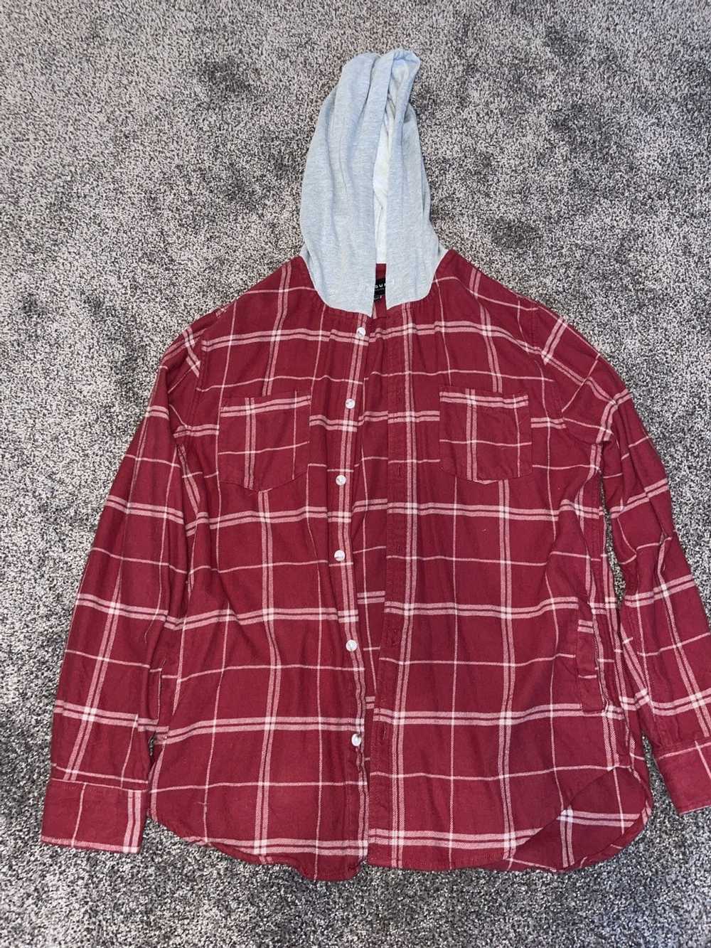 Pacsun Flannel Hoodie Red - image 1