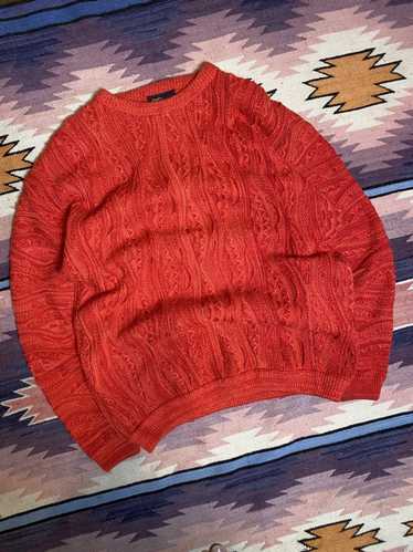 Vintage 90s Abstract 3d Cable Knit Red Sweater L coogi style deals biggie cosby