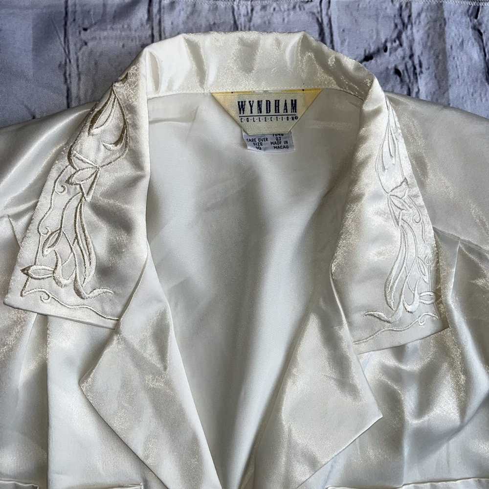 Vintage VTG Y2K Ivory Blouse Silky Floral Collar … - image 2