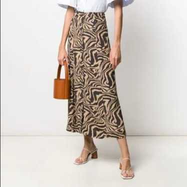 Ganni Ganni Tiger Print Crepe Midi Skirt