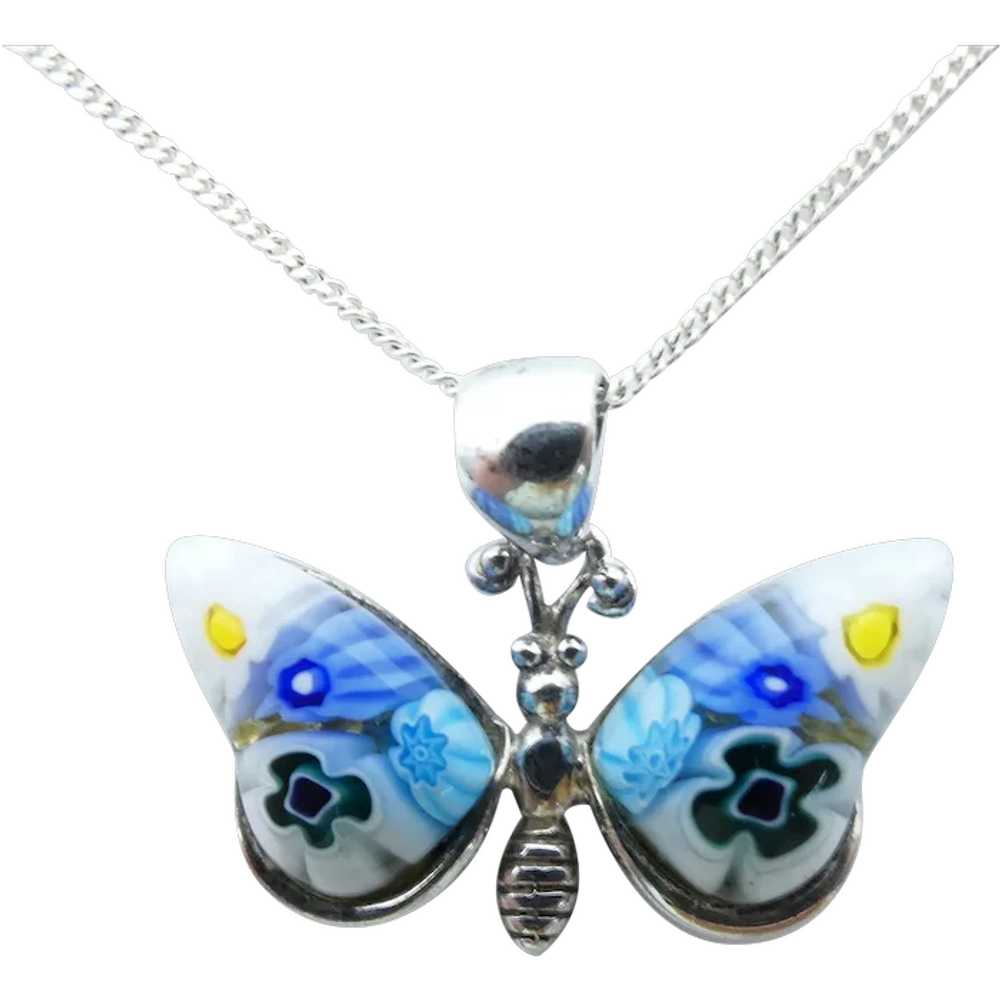 Vintage Sterling Silver Millefiori Glass Butterfl… - image 1