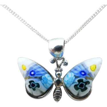 Vintage Sterling Silver Millefiori Glass Butterfl… - image 1
