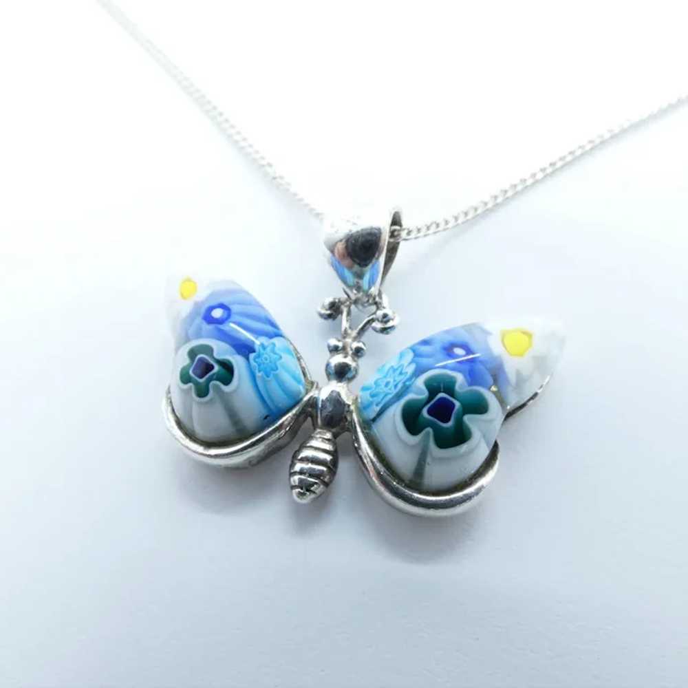 Vintage Sterling Silver Millefiori Glass Butterfl… - image 2