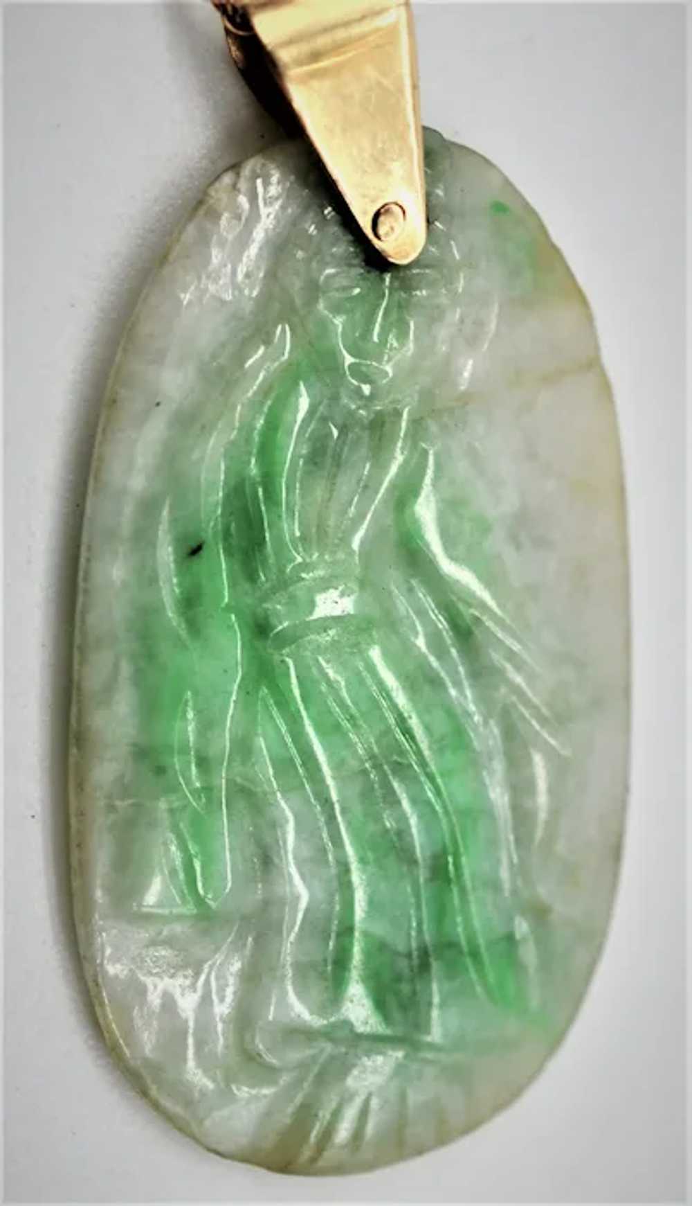 Antique Chinese Jadeite 14k Carved Double Sided P… - image 2