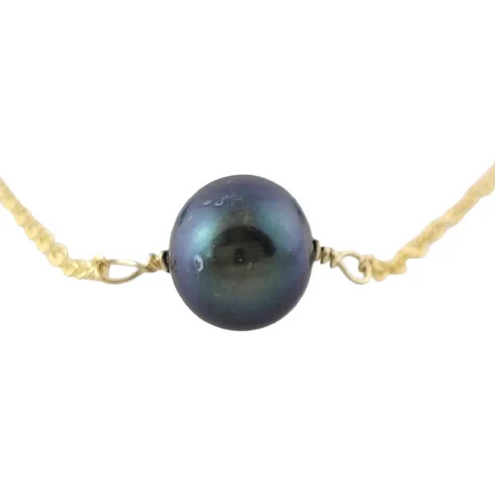 Vintage 14K Yellow Gold Black Pearl Necklace - image 2