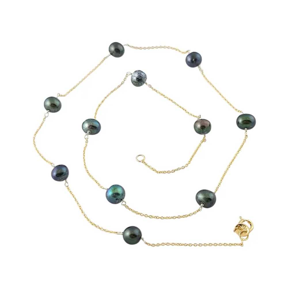 Vintage 14K Yellow Gold Black Pearl Necklace - image 3