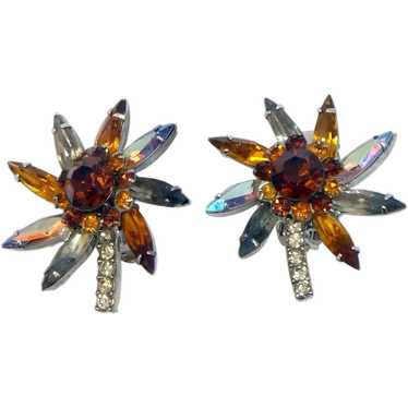 Sunflower Crystal JULIANA Clip Earrings