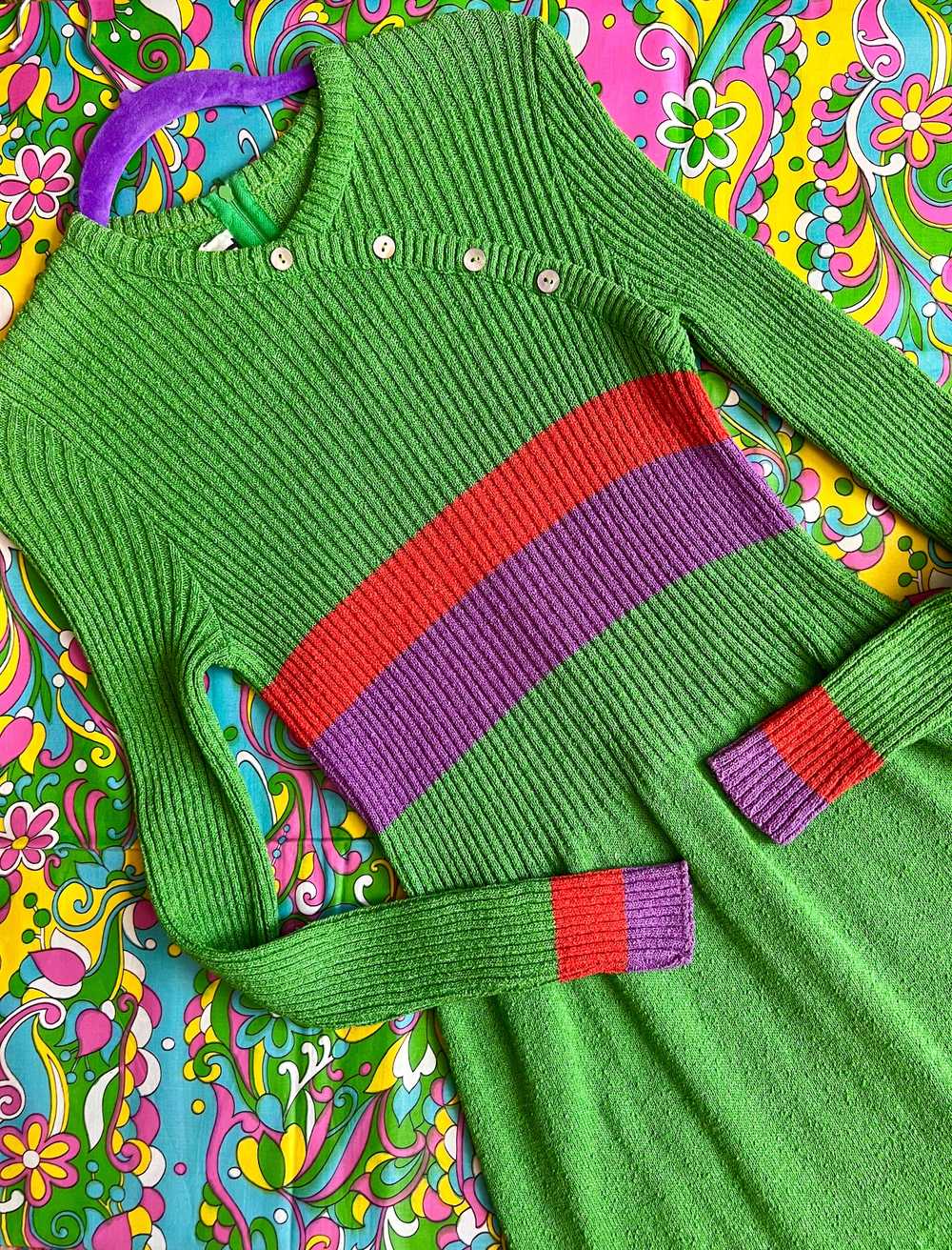 70’s Bright Green Tricots Youth Guild Rainbow Str… - image 7