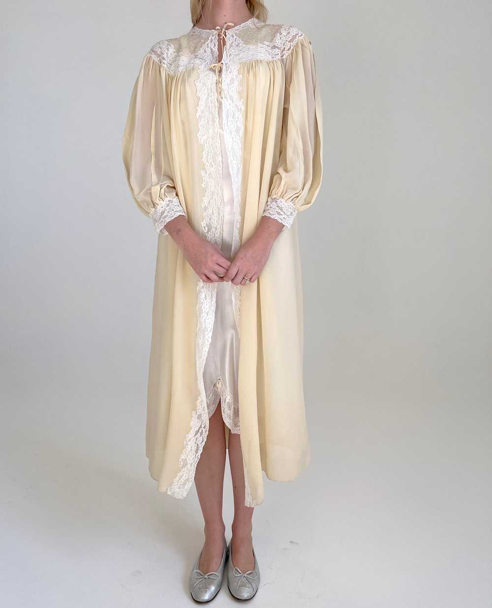 1930's Buttercream Silk Chiffon Hand Embroidered … - image 1