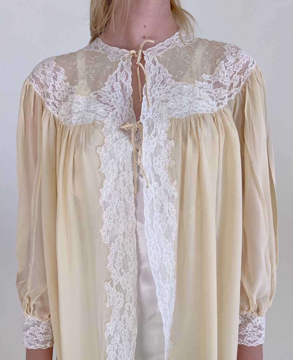 1930's Buttercream Silk Chiffon Hand Embroidered … - image 4