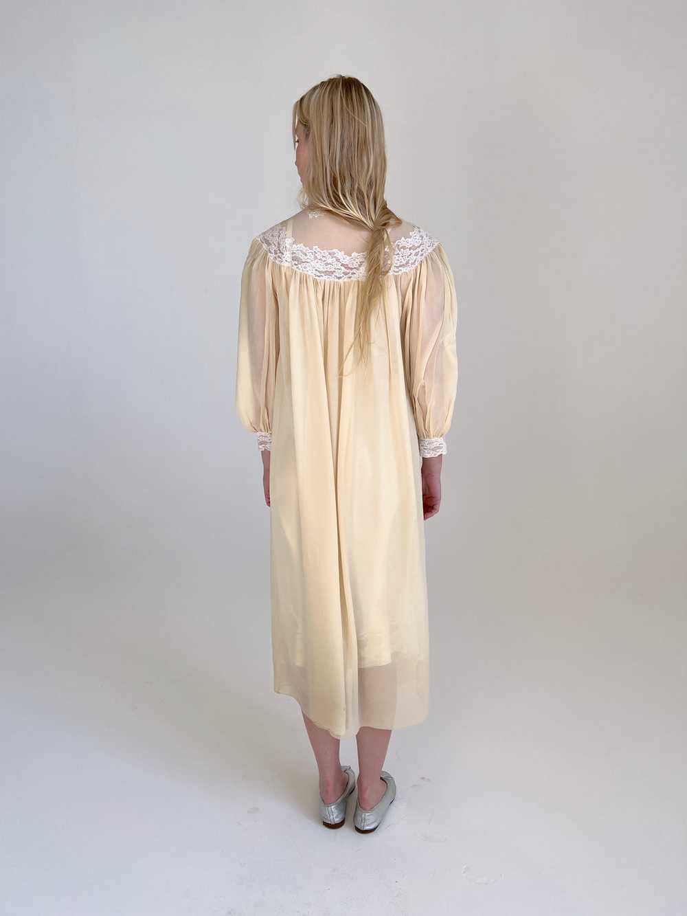 1930's Buttercream Silk Chiffon Hand Embroidered … - image 6