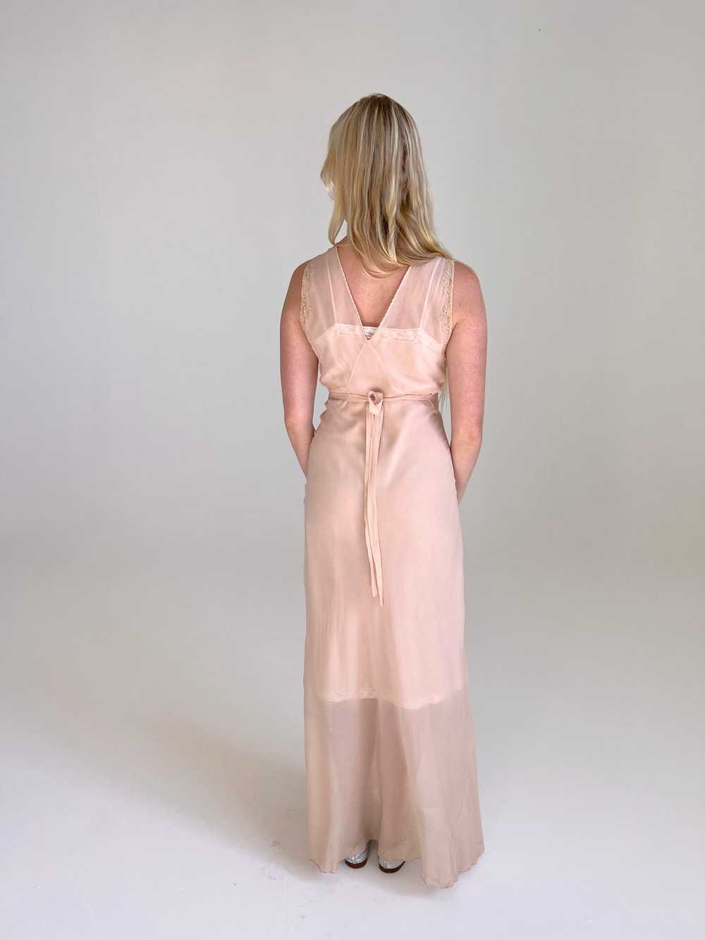 1930's Dusty Pink Silk Chiffon Slip Dress with Cr… - image 4