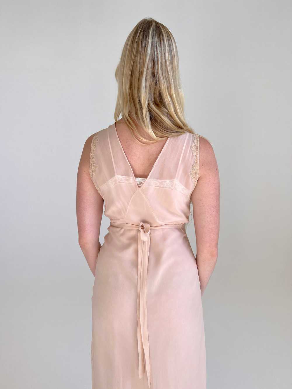 1930's Dusty Pink Silk Chiffon Slip Dress with Cr… - image 6