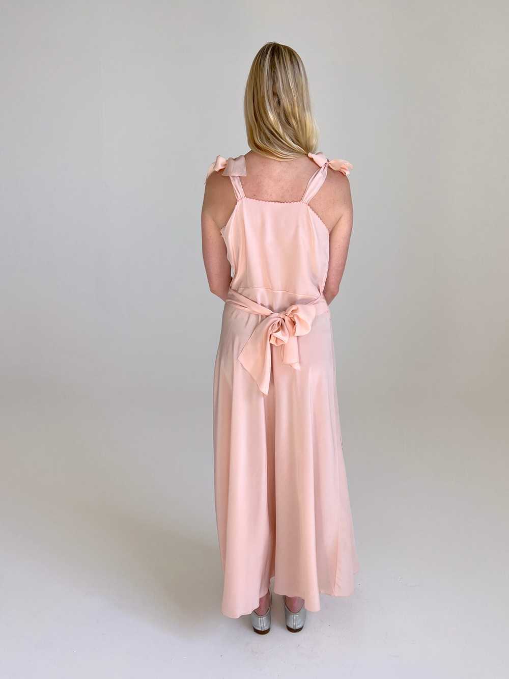 1930's Pink Silk Floral Embroidered Dress With Ti… - image 7