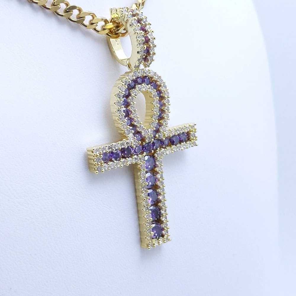 Custom Purple CZ Ankh & 20" Cuban Chain - image 2