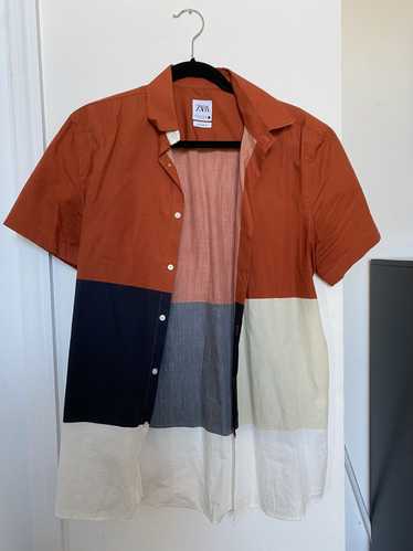 Zara Zara Color Block Abstract Short Sleeve Shirt