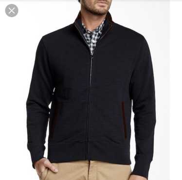 Billy Reid Navy Blue Full Zip Sweater With Suede Trim and Collar - Size Medium high quality