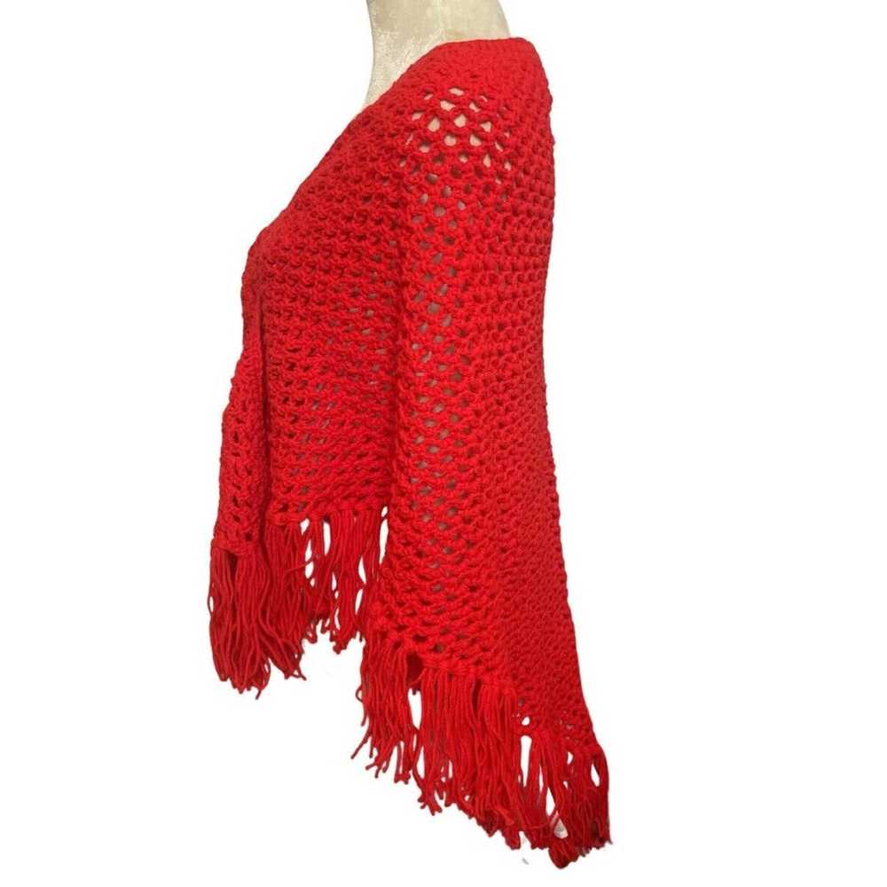 Handmade Vintage Shawl Red Handmade Crochet Knit … - image 2