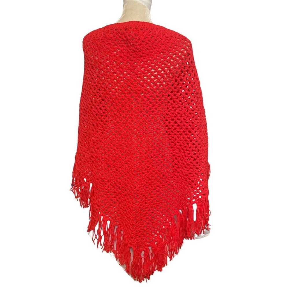 Handmade Vintage Shawl Red Handmade Crochet Knit … - image 3