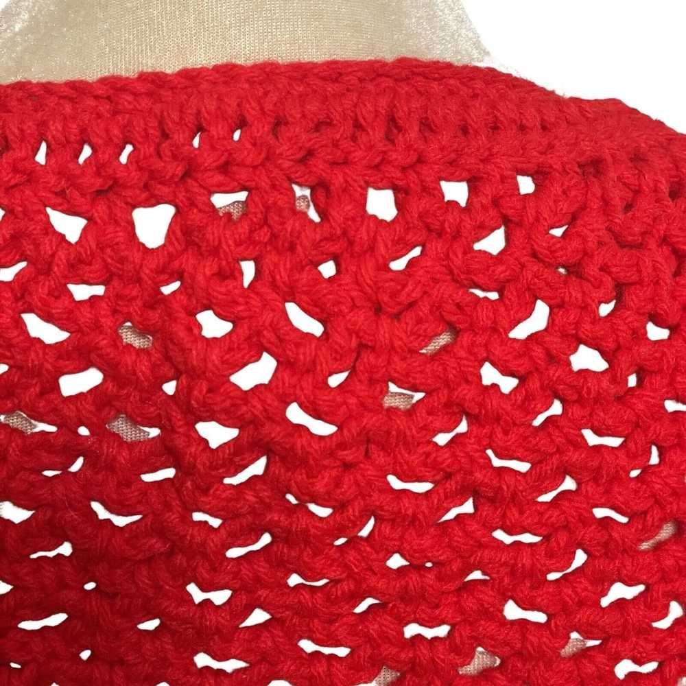 Handmade Vintage Shawl Red Handmade Crochet Knit … - image 4