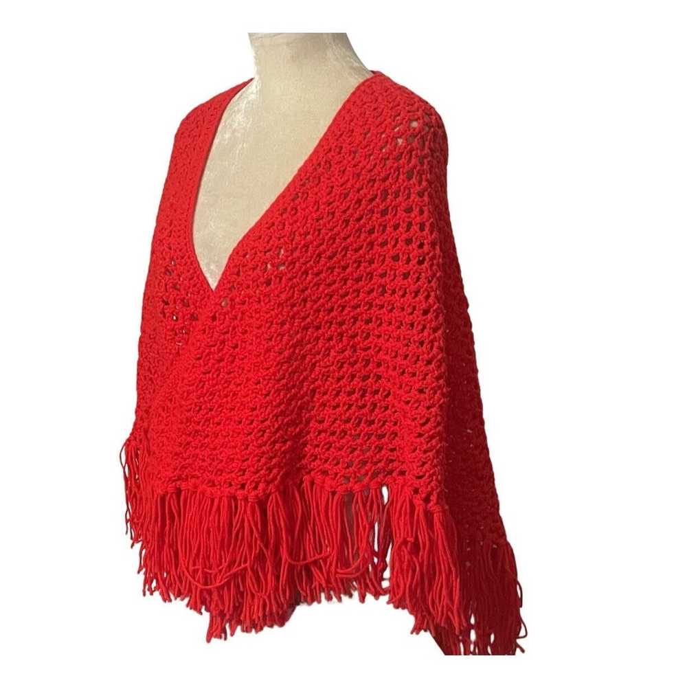 Handmade Vintage Shawl Red Handmade Crochet Knit … - image 6