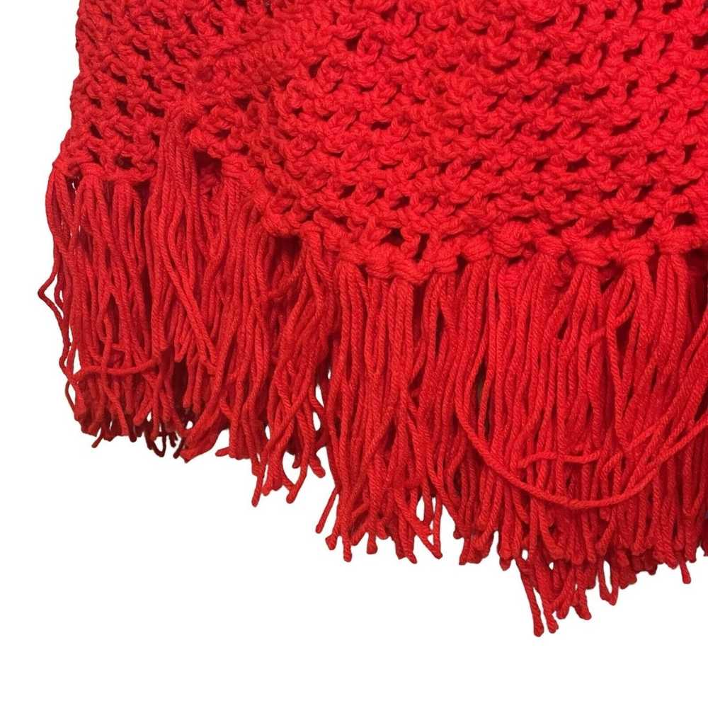 Handmade Vintage Shawl Red Handmade Crochet Knit … - image 7