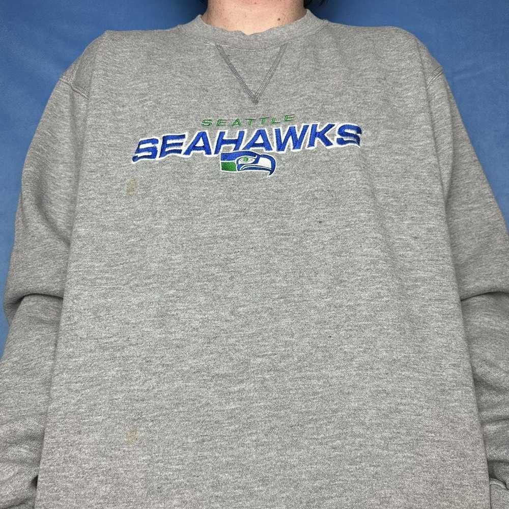 Vtg Seattle Seahawks Crewneck Sweater Embroidered NFC WEST XL Old Logo NFL