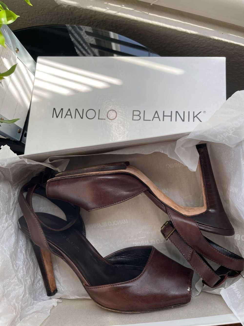 Manolo Blahnik Manolo Blahnik “Brown Peep Toe” He… - image 3
