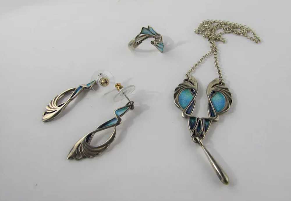 Sterling Silver Set With Beautiful Enamelling Pen… - image 12