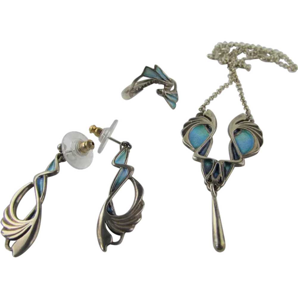 Sterling Silver Set With Beautiful Enamelling Pen… - image 1