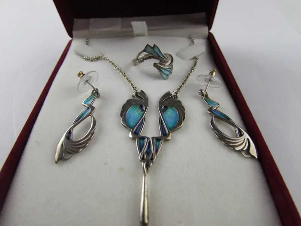 Sterling Silver Set With Beautiful Enamelling Pen… - image 2