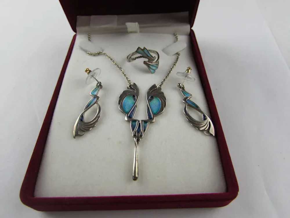Sterling Silver Set With Beautiful Enamelling Pen… - image 8