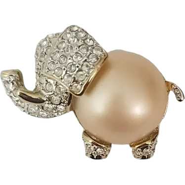 KJL Silver Tone Clear Rhinestone Pink Faux Pearl … - image 1