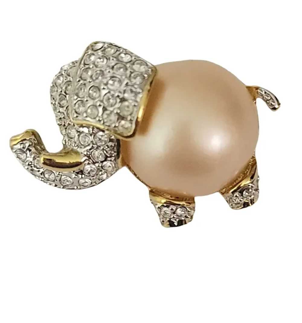 KJL Silver Tone Clear Rhinestone Pink Faux Pearl … - image 2