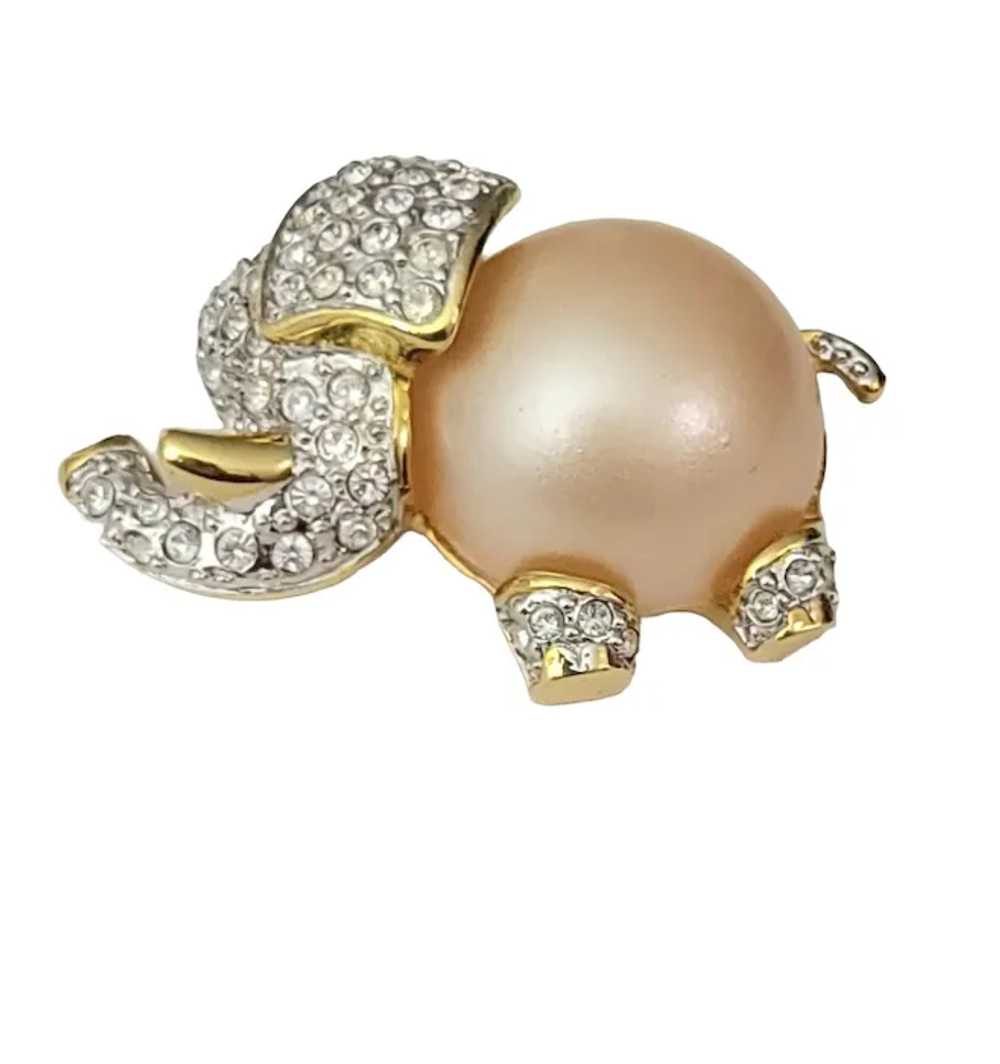 KJL Silver Tone Clear Rhinestone Pink Faux Pearl … - image 4
