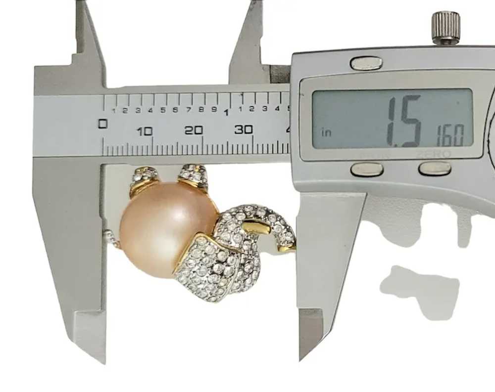 KJL Silver Tone Clear Rhinestone Pink Faux Pearl … - image 7