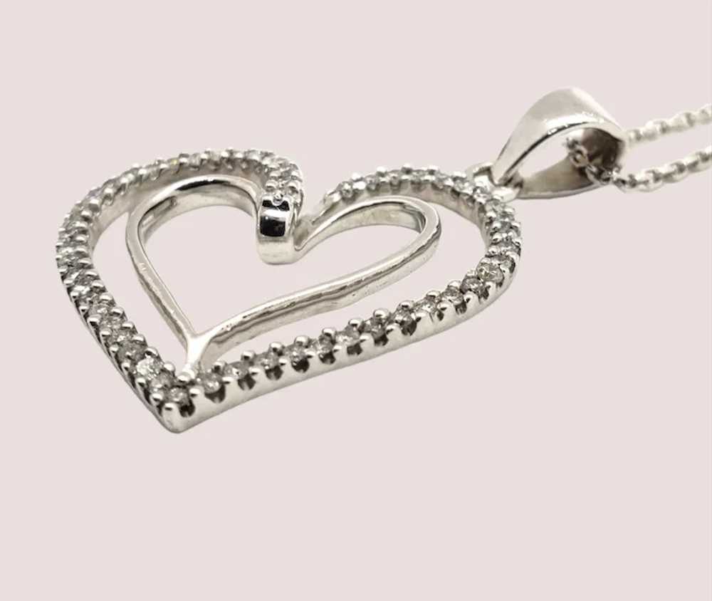 14K White Gold Diamond Heart Necklace. - image 2
